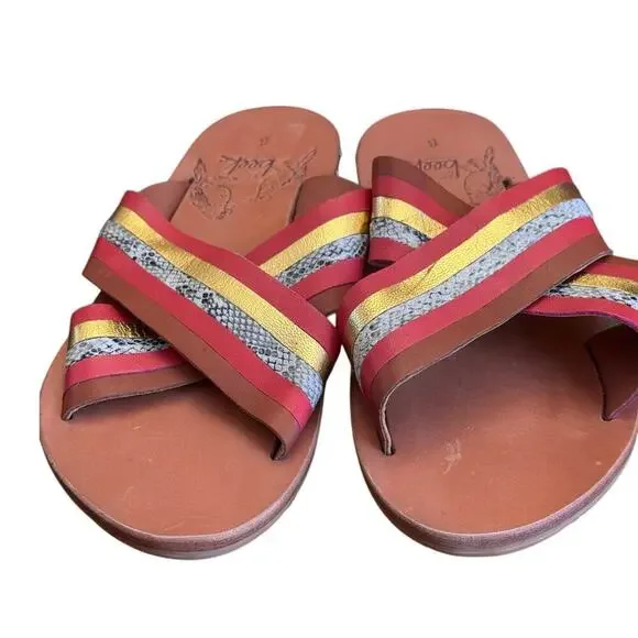 Beek Palila Slide Sandals Sz 6 | Anthropologie Leather Crisscross Flats Handmade - Picture 7 of 7